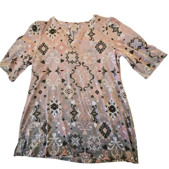 Allison Daley Womens Rhinestone Embellished V Neck Short Sleeve T Shirt Size Sma - Picture 1 of 10